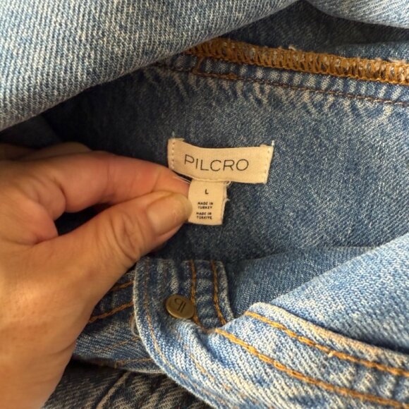 Pilcro Funnel Neck Denim Sleeveless Pullover With Drawstring Bubble Hem - L - Picture 3 of 6